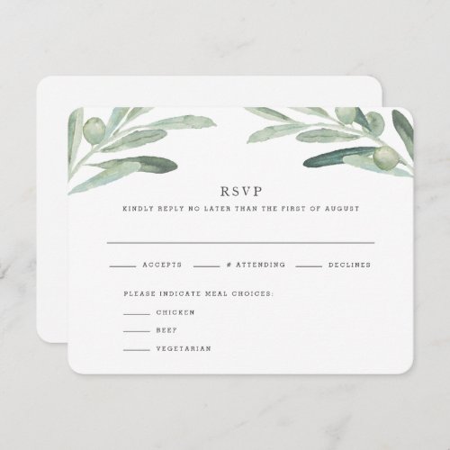 Rustic Olive Tree Watercolor Wedding RSVP Card