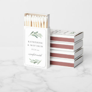 Rustic Olive Watercolor Foliage Wedding Matchboxes