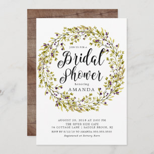Rustic Olive Wreath Bridal Shower Invitation