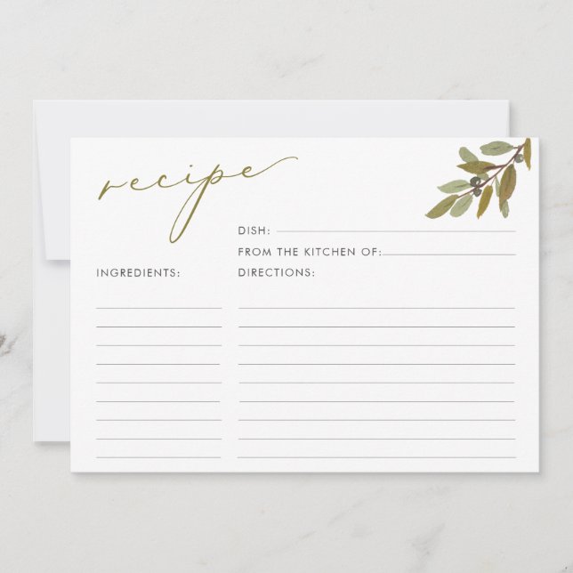 Rustic Olives Script Bridal Shower Recipe Card (Front)
