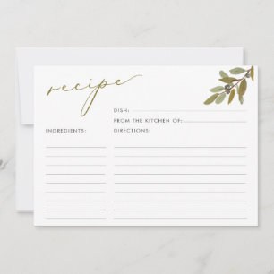 Rustic Olives Script Bridal Shower Recipe Card