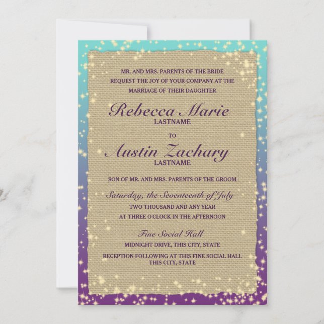 Rustic Ombre' Sparkle Wedding Invitation (Front)