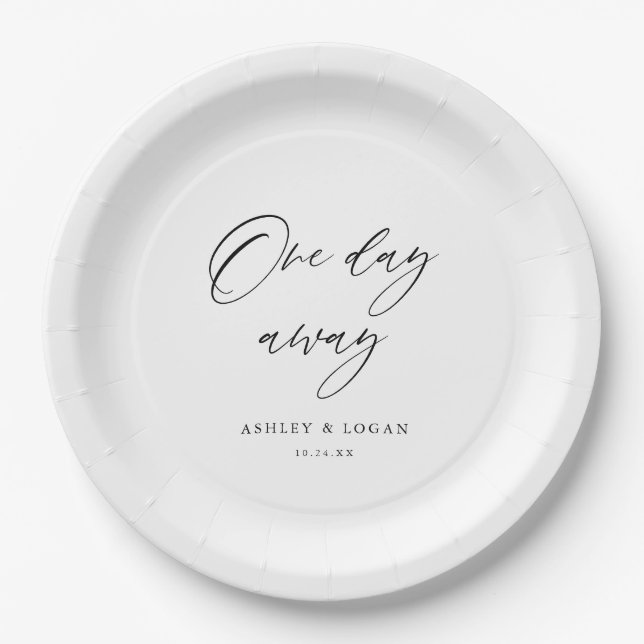 Rustic One Day Away Wedding Rehearsal Dinner Paper Plates (Front)