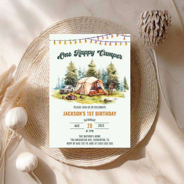 Rustic One Happy Camper 1st Birthday Party  Invitation (Creator Uploaded)