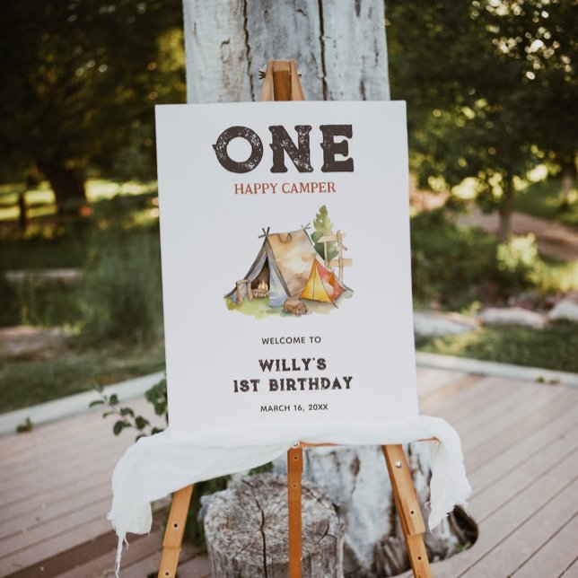 Rustic One Happy Camper 1st Birthday Party Sign (Creator Uploaded)