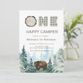 Rustic One Happy Camper Birthday Invitation (Standing Front)