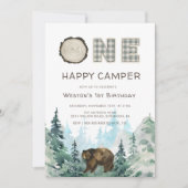 Rustic One Happy Camper Birthday Invitation (Front)