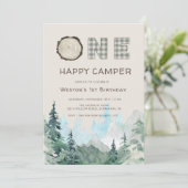 Rustic One Happy Camper Birthday Invitation (Standing Front)