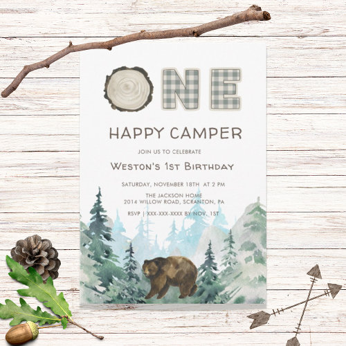 Rustic One Happy Camper Birthday Invitation