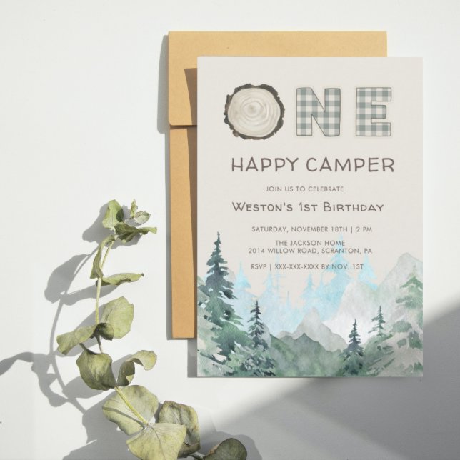 Rustic One Happy Camper Birthday Invitation