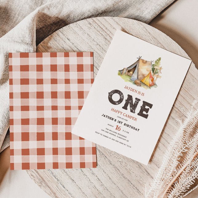 Rustic One Happy Camper Birthday Invitation (Creator Uploaded)