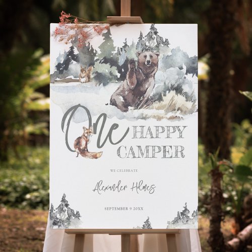 Rustic One Happy Camper Birthday Welcome Sign
