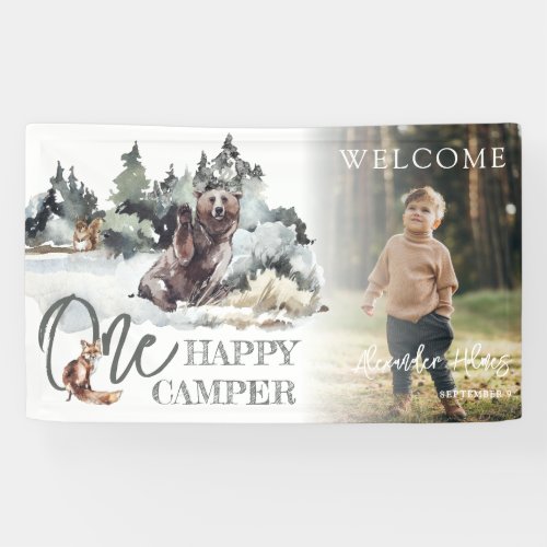 Rustic One Happy Camper Photo Birthday Decor Banner