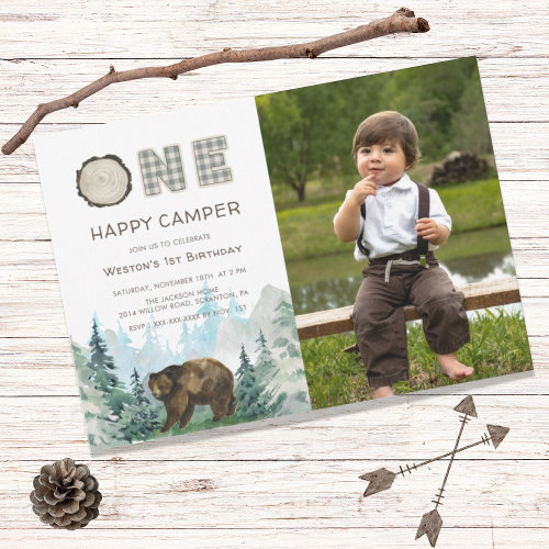 Rustic One Happy Camper Photo Birthday