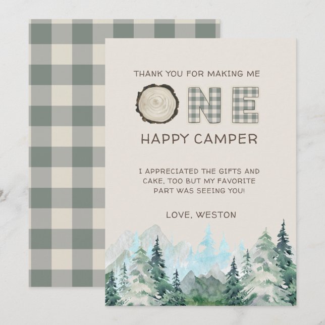 Rustic One Happy Camper Thank You Cards (Front/Back)