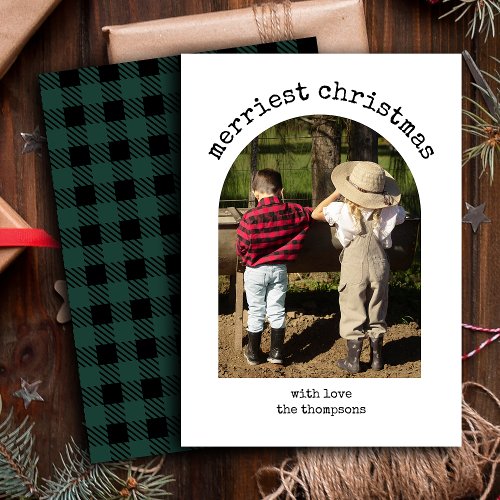 Rustic One Photo Minimalist Simple Arch Christmas Holiday Card