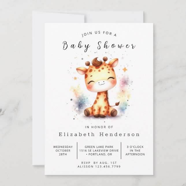 Rustic Online Giraffe Baby Shower Invitation (Front)