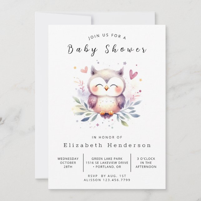 Rustic Online Owl Baby Shower Invitation (Front)