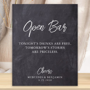 Rustic Open Bar Chalkboard Personalized Wedding Poster