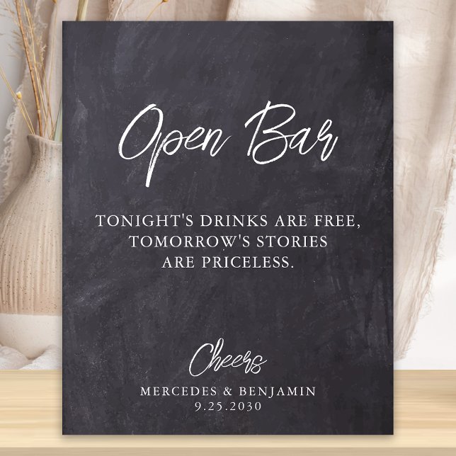 Rustic Open Bar Chalkboard Personalized Wedding Poster (Creator Uploaded)
