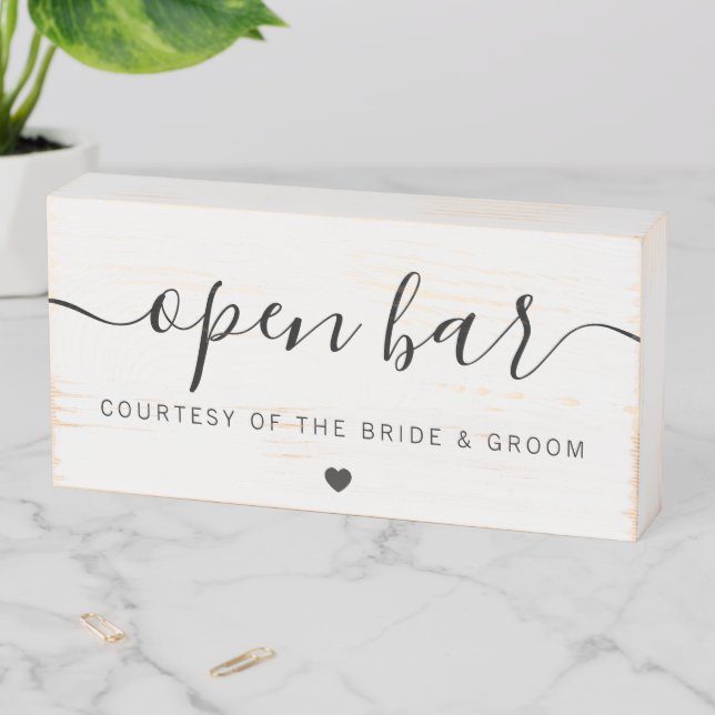 Rustic Open Bar Sign for Wedding, Wood Box (In Situ Horizontal)