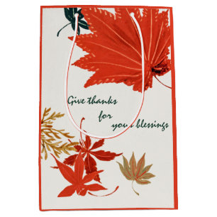 Rustic Orange and Gold Give Thanks Medium Gift Bag