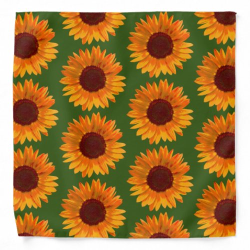 Rustic Orange and Green Sunflower Pattern Bandana