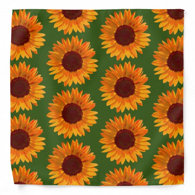 Rustic Orange and Green Sunflower Pattern Bandana (Front)