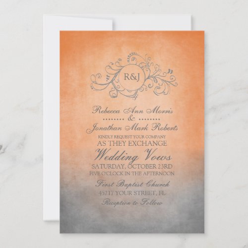 Rustic Orange and Grey Bohemian Wedding Invitation