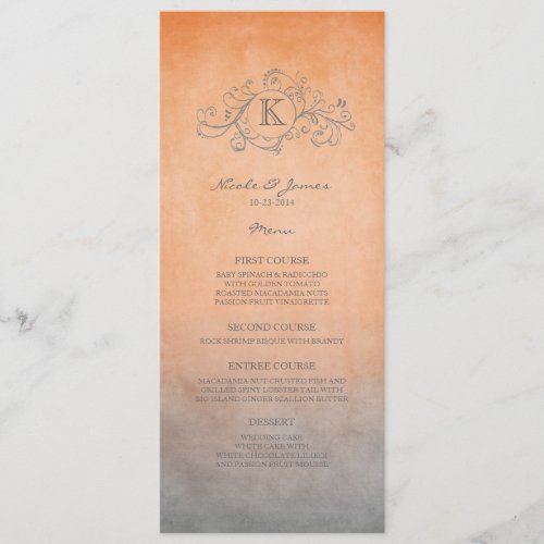 Rustic Orange and Grey Bohemian Wedding Menu