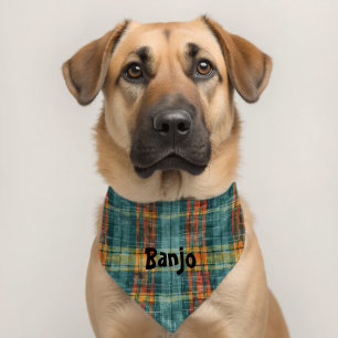 Rustic Orange and Teal Plaid Pet Bandana Collar