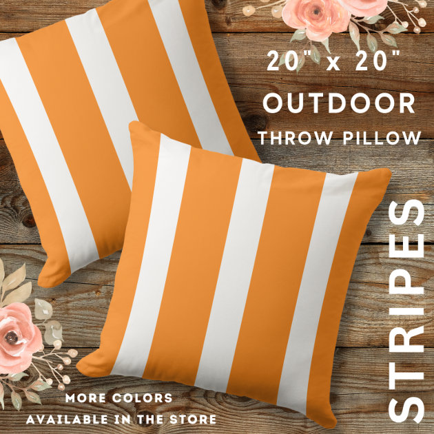 Rustic Orange And White Stripes Farmhouse Outdoor Pillow Zazzle