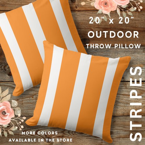 Rustic Orange And White Stripes Farmhouse Outdoor Pillow