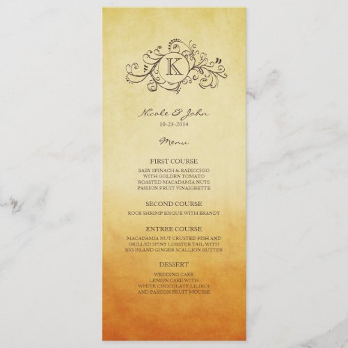 Rustic Orange and Yellow Bohemian Wedding Menu