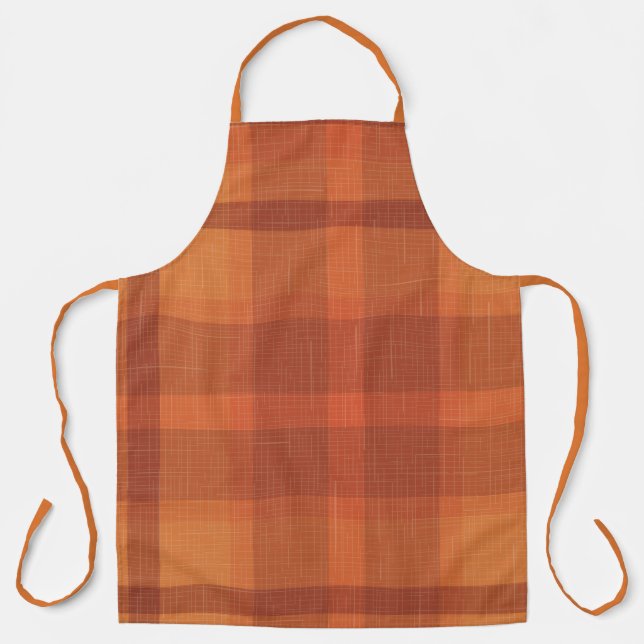 Rustic Orange Autumn  Fall Plaid Tartan Apron (Front)