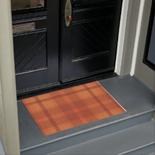 Rustic Orange Autumn  Fall Plaid Tartan Doormat