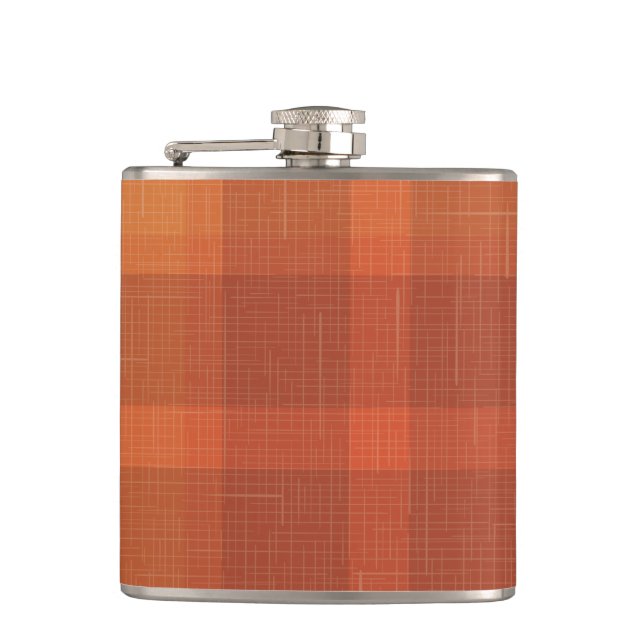 Rustic Orange Autumn  Fall Plaid Tartan  Flask (Front)