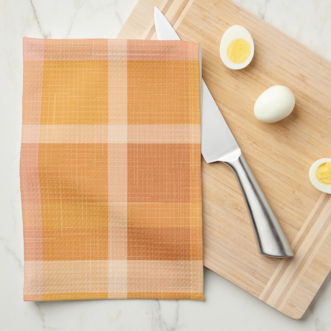 Rustic Orange Autumn  Fall Plaid Tartan  Kitchen T Towel (Quarter Fold)
