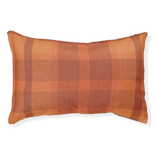 Rustic Orange Autumn  Fall Plaid Tartan  Pet Bed (Front)