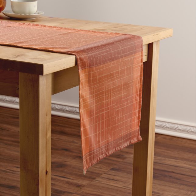 Rustic Orange Autumn  Fall Plaid Tartan  Short Table Runner (In Situ)