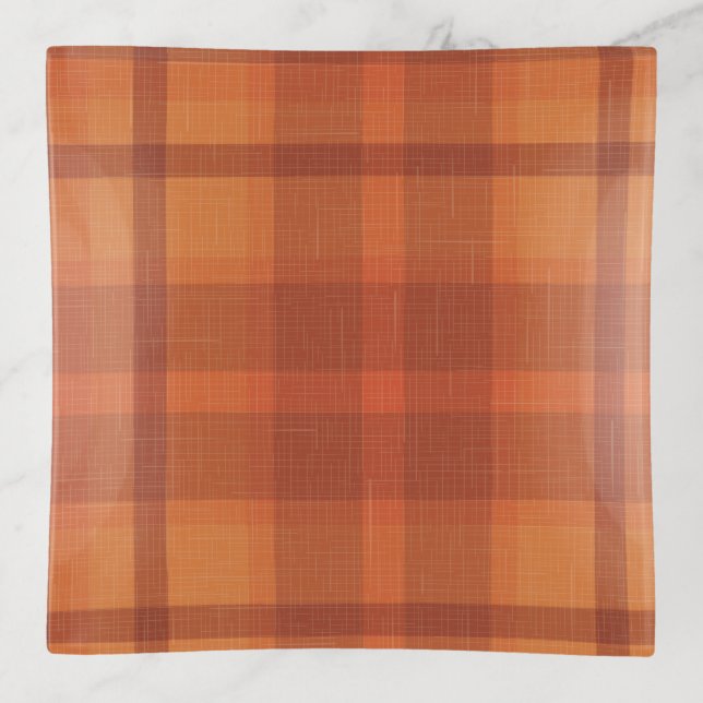 Rustic Orange Autumn  Fall Plaid Tartan Trinket Tray (Front)