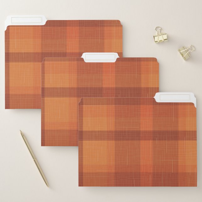 Rustic Orange Autumn  Fall Plaid Tartan Wrapping P File Folder (Set)