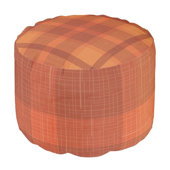 Rustic Orange Autumn  Fall Plaid Tartan Wrapping P Pouf (Angled Front)