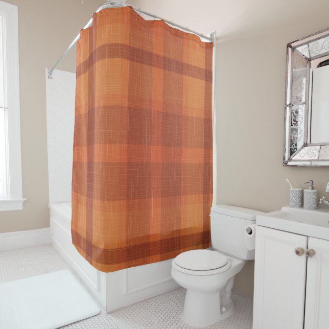 Rustic Orange Autumn  Fall Plaid Tartan Wrapping P Shower Curtain (In Situ)