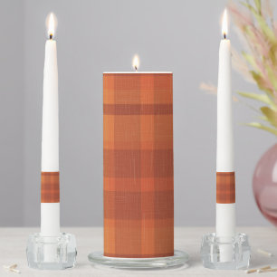 Rustic Orange Autumn  Fall Plaid Tartan Wrapping P Unity Candle Set