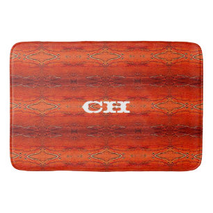 Rustic Orange Aztec Stripes Pattern Monogram Bathroom Mat