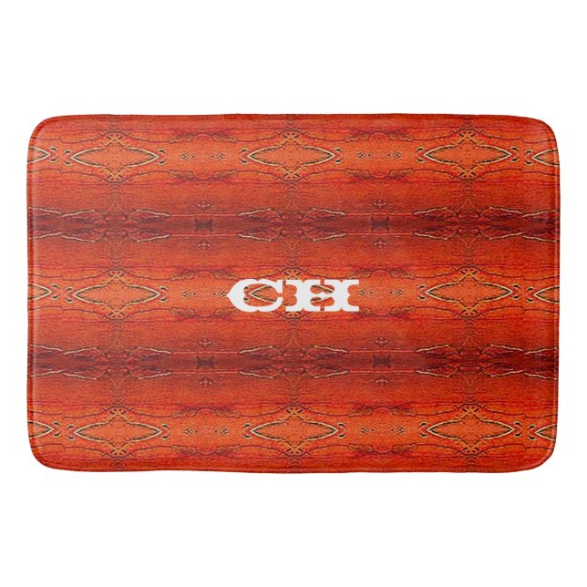 Rustic Orange Aztec Stripes Pattern Monogram Bathroom Mat (Front)