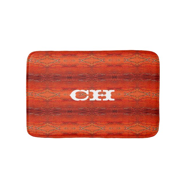 Rustic Orange Aztec Stripes Pattern Monogram Bathroom Mat (Front)