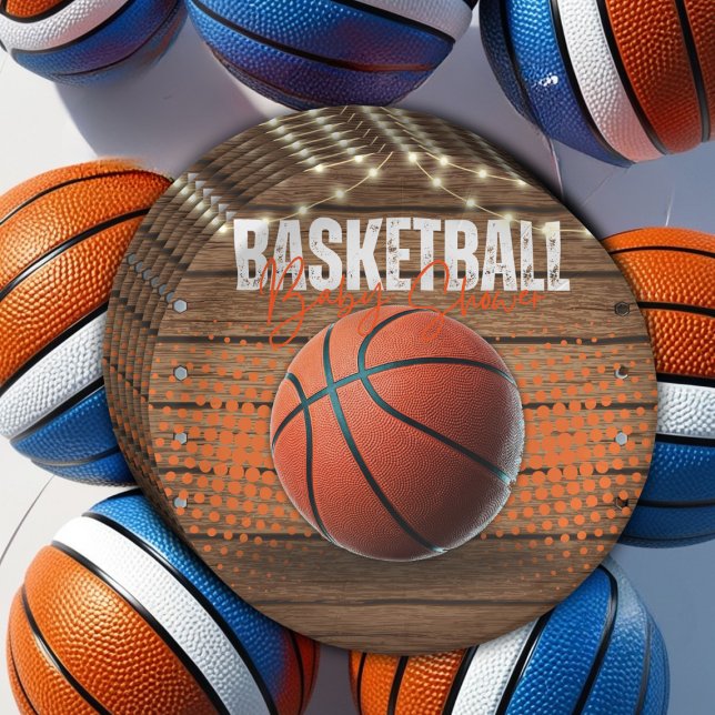 Rustic Orange Basketball Baby Shower Paper Plates (Creator Uploaded)