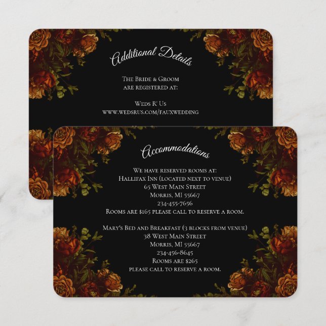 Rustic Orange Black Elegant Wedding Enclosure Card (Front/Back)